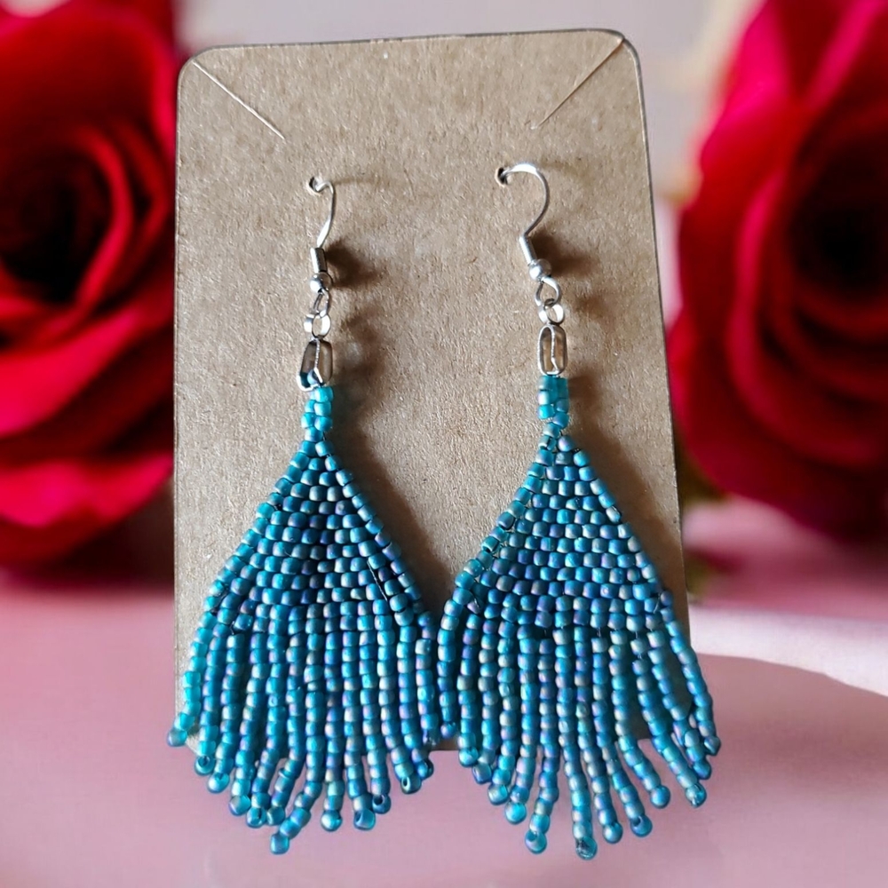 Vibrant Blue Dangle Earrings with Beaded Tassel Design